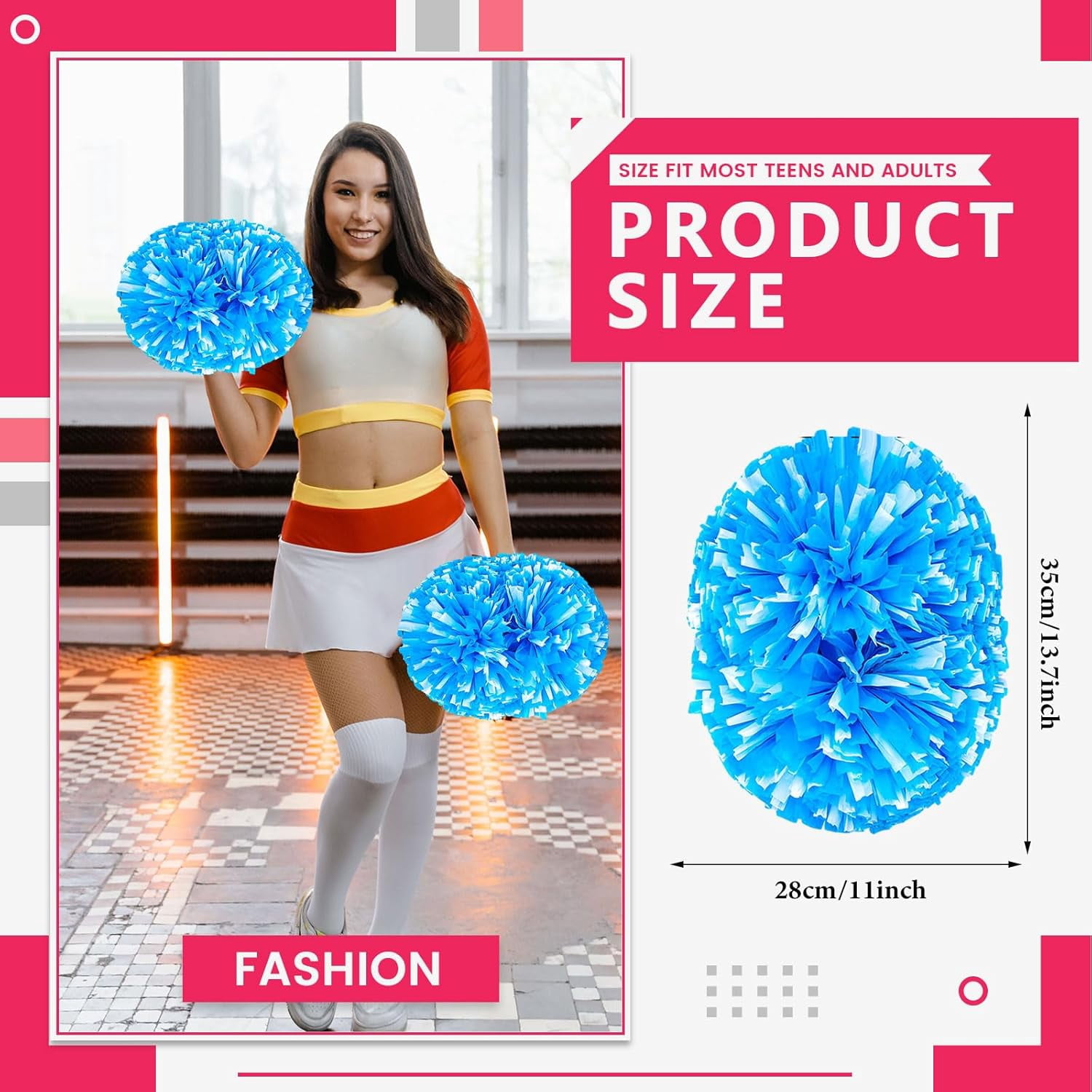 12 PCS pom poms Cheerleading,13.8inch Sports Team Spirits Cheering Squad Dance Training with Handle