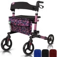 thumbnail image 1 of Andador con ruedas Vive Mobility - Andador médico plegable de 4 ruedas con asiento y bolsa - Ayuda de movilidad para adultos, personas mayores y personas con discapacidad (rosa perla, bolsa floral), 1 of 5