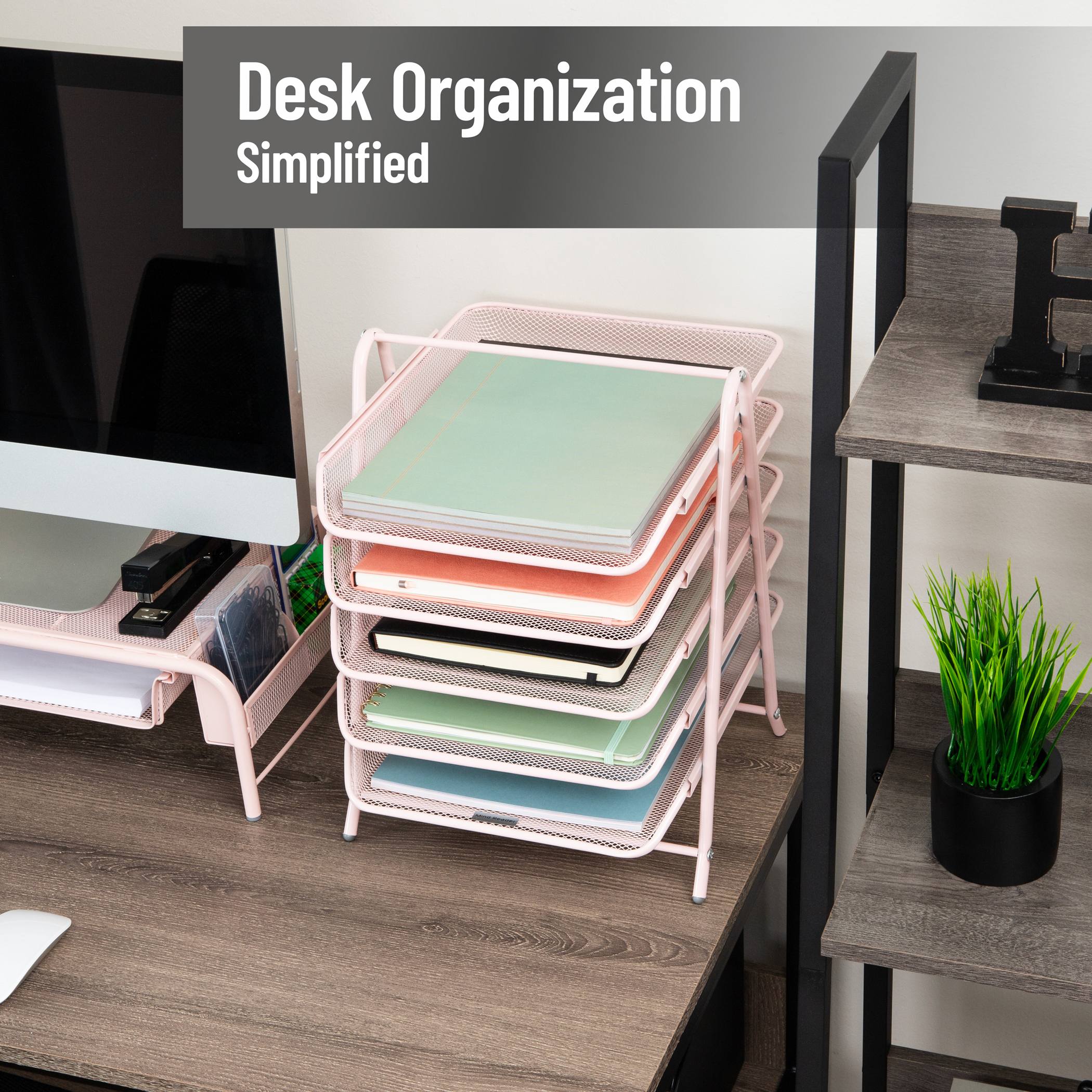 Mind Reader 5-Tier Pink Paper Tray Organizer photo 2