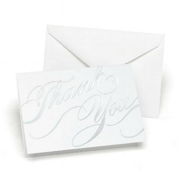 Silver Foil Swirls Thank You Cards With White Envelopes - 4 7/8in. x 3 1/2in. - 50 Pack (30417)