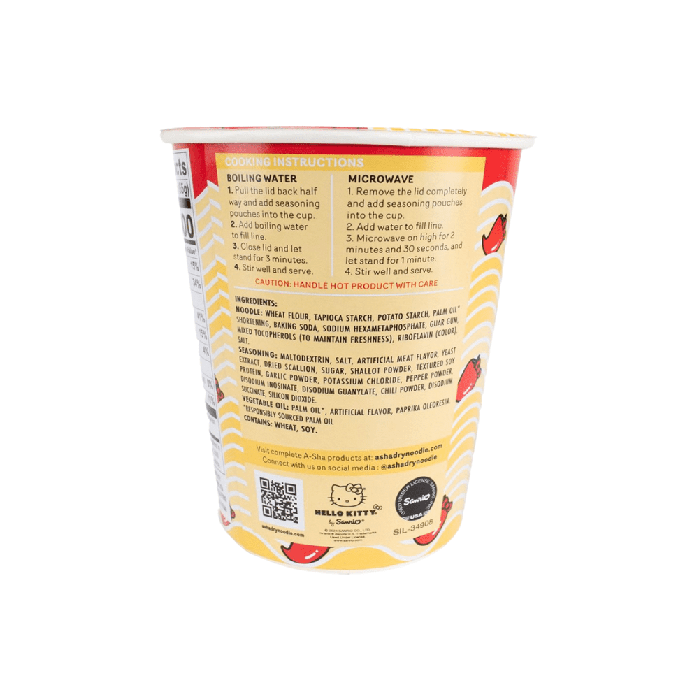 A-SHA Hello Kitty Instant Ramen Noodle Cup, 6 Pack Vegan Spicy Flavor, Premium Microwaveable Ramen Soup Mix