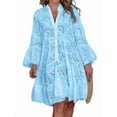 thumbnail image 2 of Women'S 2025 Lace Eyelet Embroidery Dress V-Neck Trumpet Sleeve Boho Flowy Swing Dress Blue XXL, 2 of 7