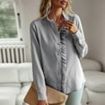 thumbnail image 4 of Eiyaclvo Business Casual Tops for Women Ruffle Trim Long Sleeve Button Down Shirts Trendy Solid Color Stand Collar Blouses, 4 of 8