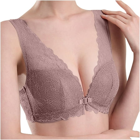 fheaev Front Closure Bras For Women No Underwire Front Snap Bras Post Surgery Front Closure Brassiere Sports Bra Wireless Minimizer Bra Everyday Bar