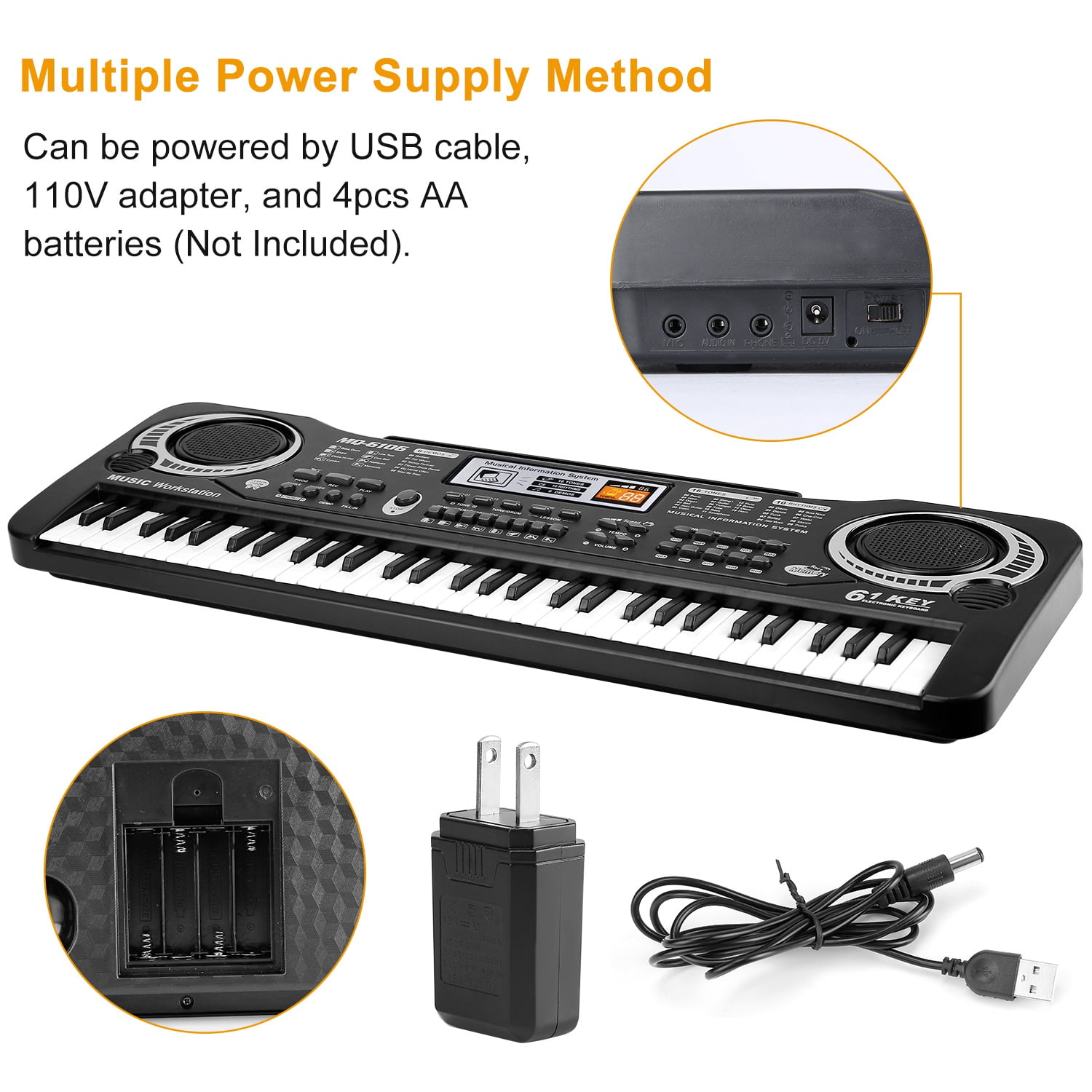 61-Key Digital Electronic Keyboard Piano – Multifunctional Musical Instrument with Microphone, 16 Tones, 10 Rhythms – Ideal for Beginners