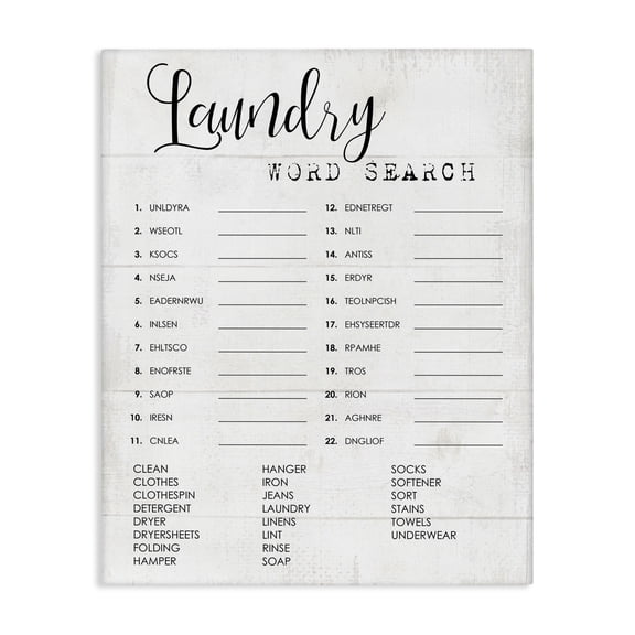 Stupell Industries Rustic Lodge Laundry Word Scramble Fun Family Word Design Canvas Art, 16 x 20, by Lil' Rue