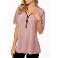 thumbnail image 4 of Plus size women's T-shirt Summer V-neck zipper elegant short sleeves, 4 of 6