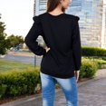 thumbnail image 5 of Women's Long Sleeve V-Neck Top with Ruffled Shoulder Detail - Medium, Black, 5 of 7