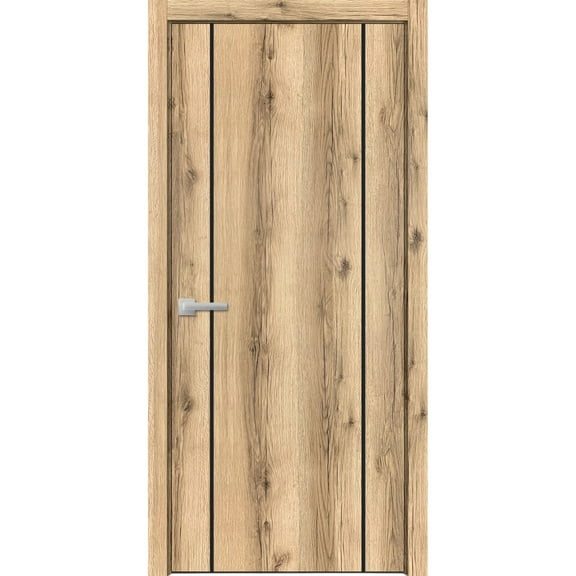 Modern Wood Interior Door with Hardware | Planum 0017 Oak | Single Panel Frame Trims | Bathroom Bedroom Sturdy Doors-18" x 80"
