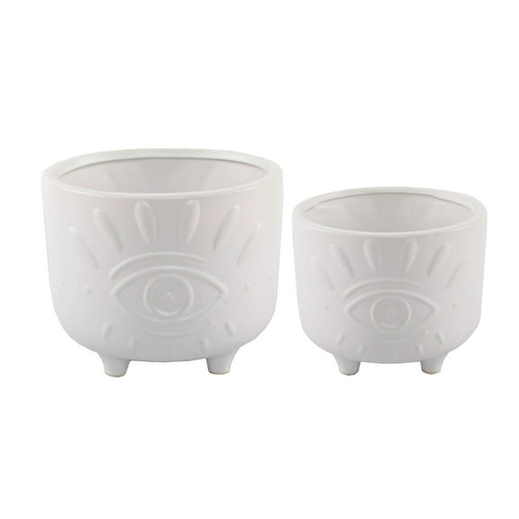 Flora Bunda 6IN & 4.75IN Evil Eye Ceramic Footed Planter,Set of 2, Matte White
