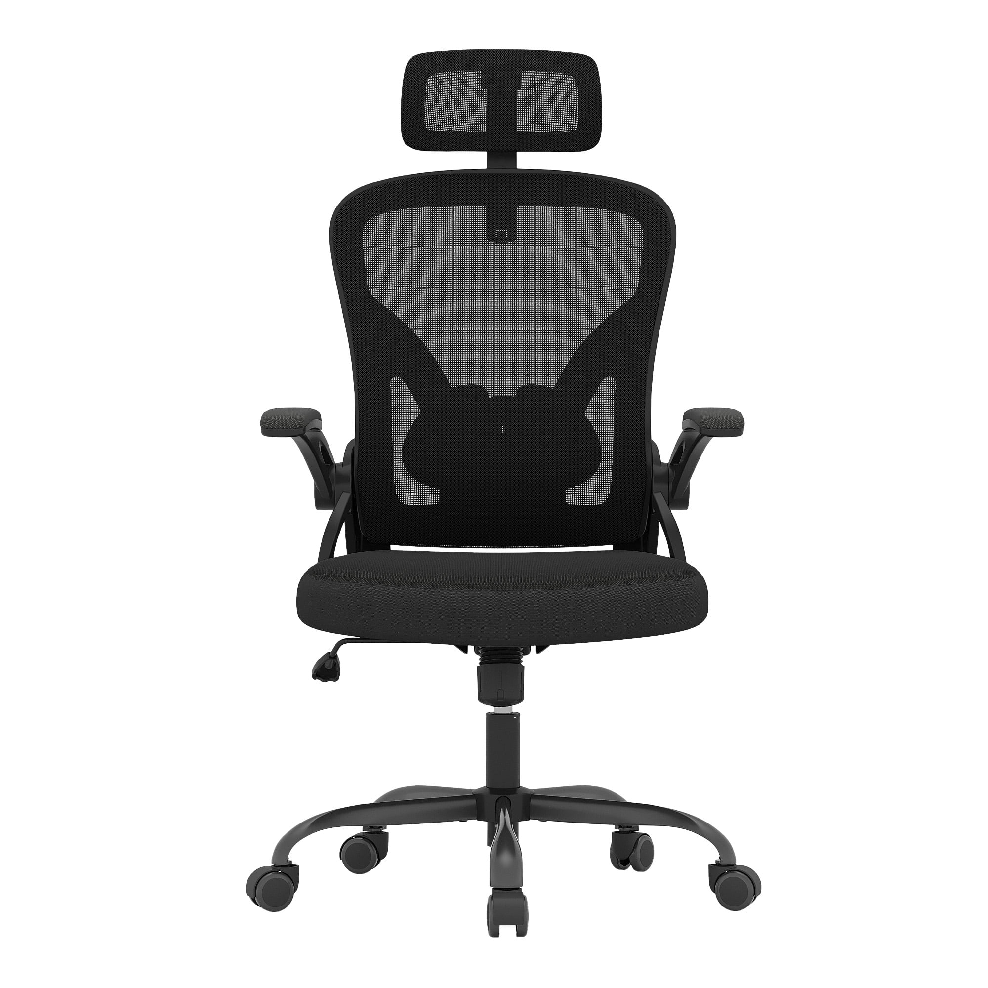MAYEERTY Ergonomic Home Office Chair with Headrest, Flip-Up Armrests, Adjustable Lumbar Support, Black