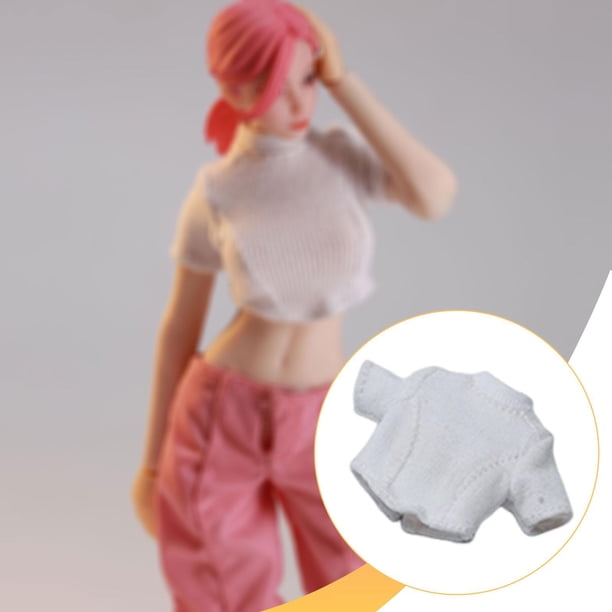 Figura de acción femenina a escala 1/12, ropa de vestir, durabilidad superior, fácil de usar, accesorios, ropa de muñeca, moda, accesorio fotográfico Camiseta blanca