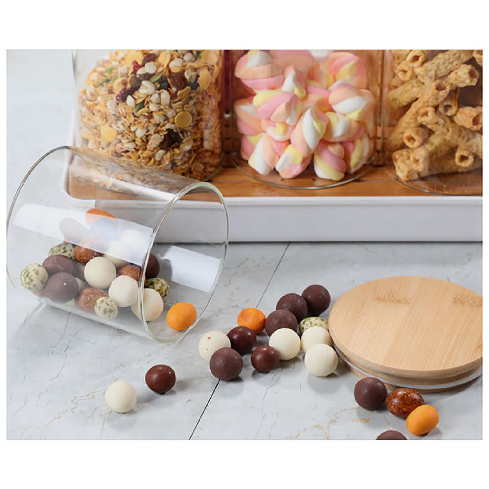 10Pcs Bamboo Wood Lid Glass Jar Airtight Canister Kitchen Storage Bottles Jars Food Container Tea Coffee B