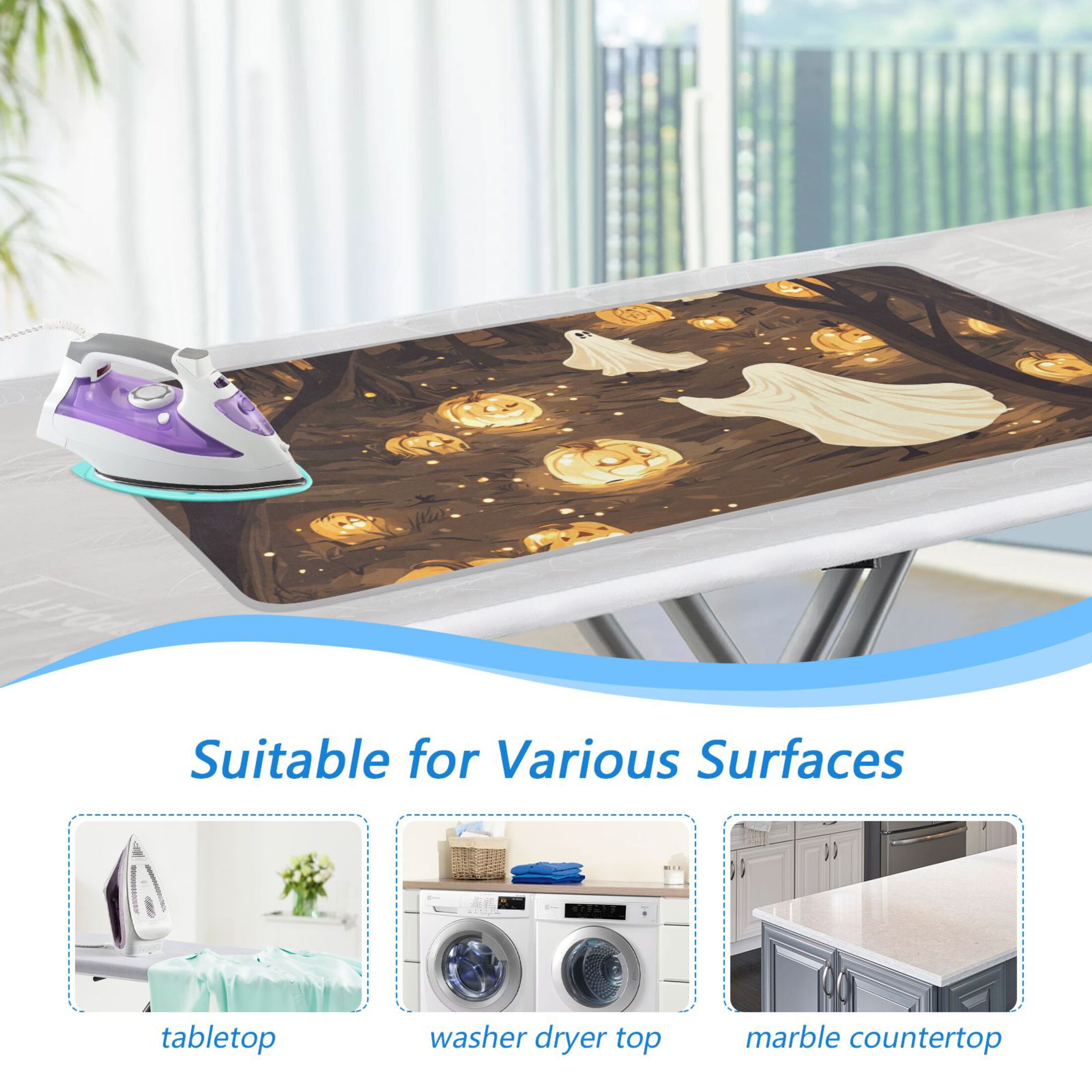 Ghosts and Pumpkin Light Ironing Mat Blanket for Table Top Travel Portable Ironing Board Pad 47.2x27.6 Inch