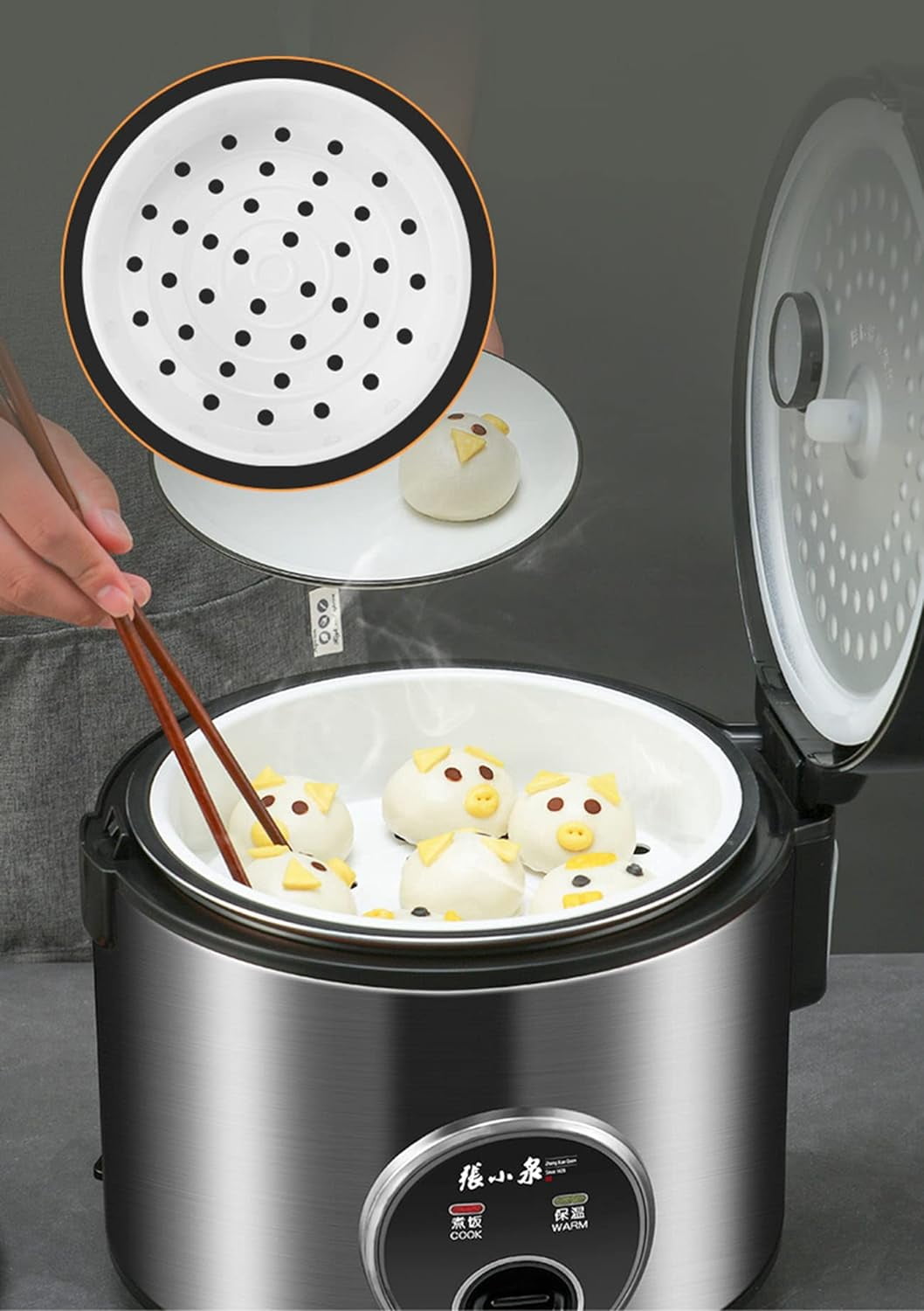 ZhangXiaoQuan 5.5Cup Rice Cooker, 3L, with Steamer and Non-stick inner pot, ZCFB-102, one touch simple use (5.5 Cup, 3L)