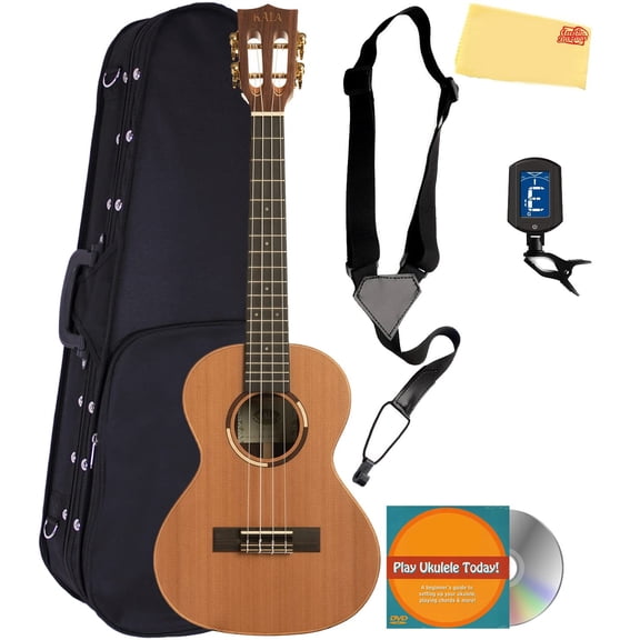 Kala KA-ASCP-T Solid Cedar Top Pau Ferro Tenor Ukulele with Hard Case, Strap, Tuner, Austin Bazaar Instructional DVD, and Polishing Cloth