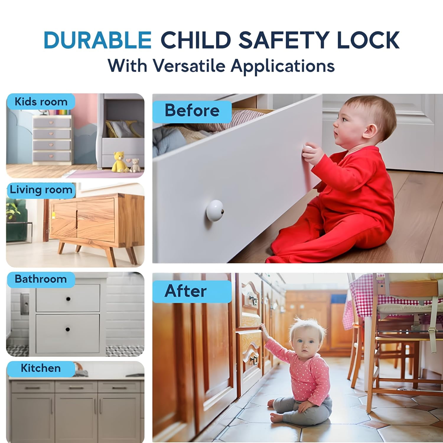 Baby Proof Me Magnetic Child Safety Locks with Keys, Cabinet Locks for Baby Proofing, White, 15 Piece