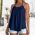 thumbnail image 6 of Textilo Women's Plus Size Tank Tops with Built In Bras Halter Neck Pleated Spaghetti Strap Tank Tops Sleeveless Racerback Cami Shirts Lightweight Loose Fit Casual Flowy Comfy Tops,Dark Blue 2XL, 6 of 6