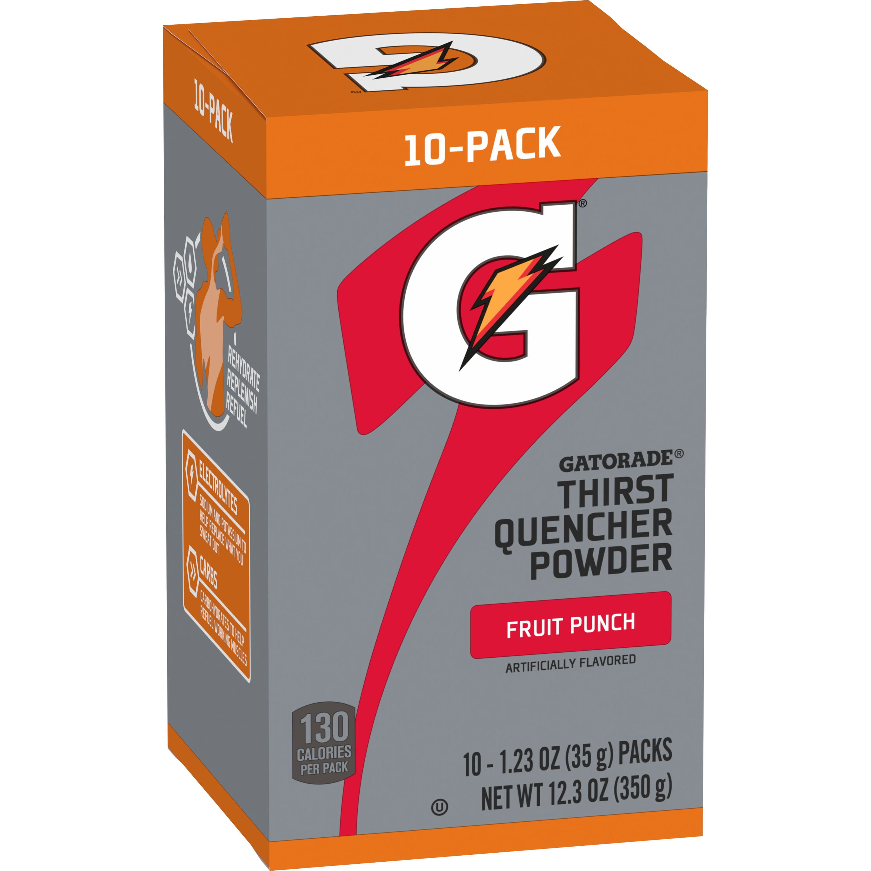 (8 pack) Gatorade Thirst Quencher Fruit Punch Sports Drink Mix Powder, 1.23oz, 10 Count Packets
