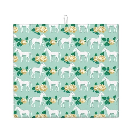 

Vsdgher Horse And Flower Print Dish Drying Mat Kitchen Counter Mat Dish Drying Pad for Dishes Utensils Pots and Pans 16 x 18