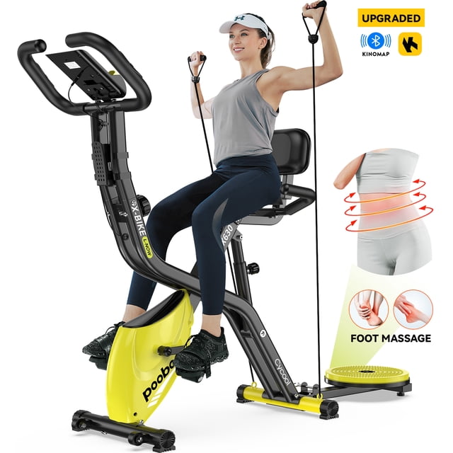Pooboo Vélo d'Exercice Pliant 4-en-1, 8 Niveaux de Résistance Magnétique, Vélo Stationnaire d'Entraînement Intérieur