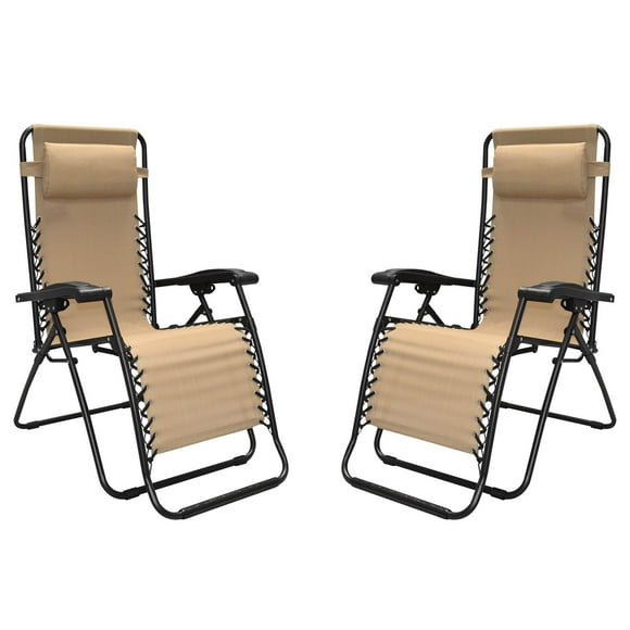 Caravan Canopy Infinity Zero Gravity Steel Frame Patio Deck Chair, Beige (Pair)