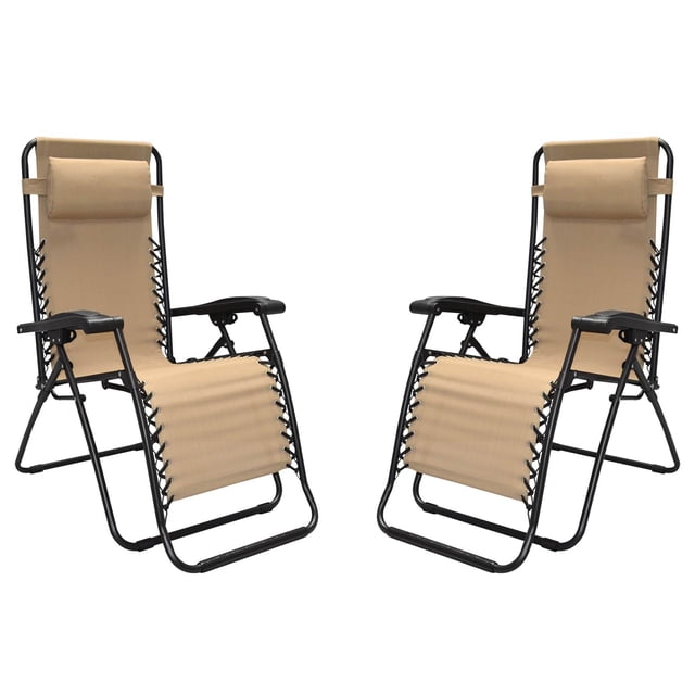 Caravan Canopy Infinity Zero Gravity Steel Frame Patio Deck Chair, Beige (Pair)