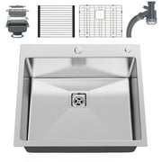 Dextrus 25 Stainless Steel Kitchen Sink Single Bowls Drop-in Sink with Sink Protector Accessories