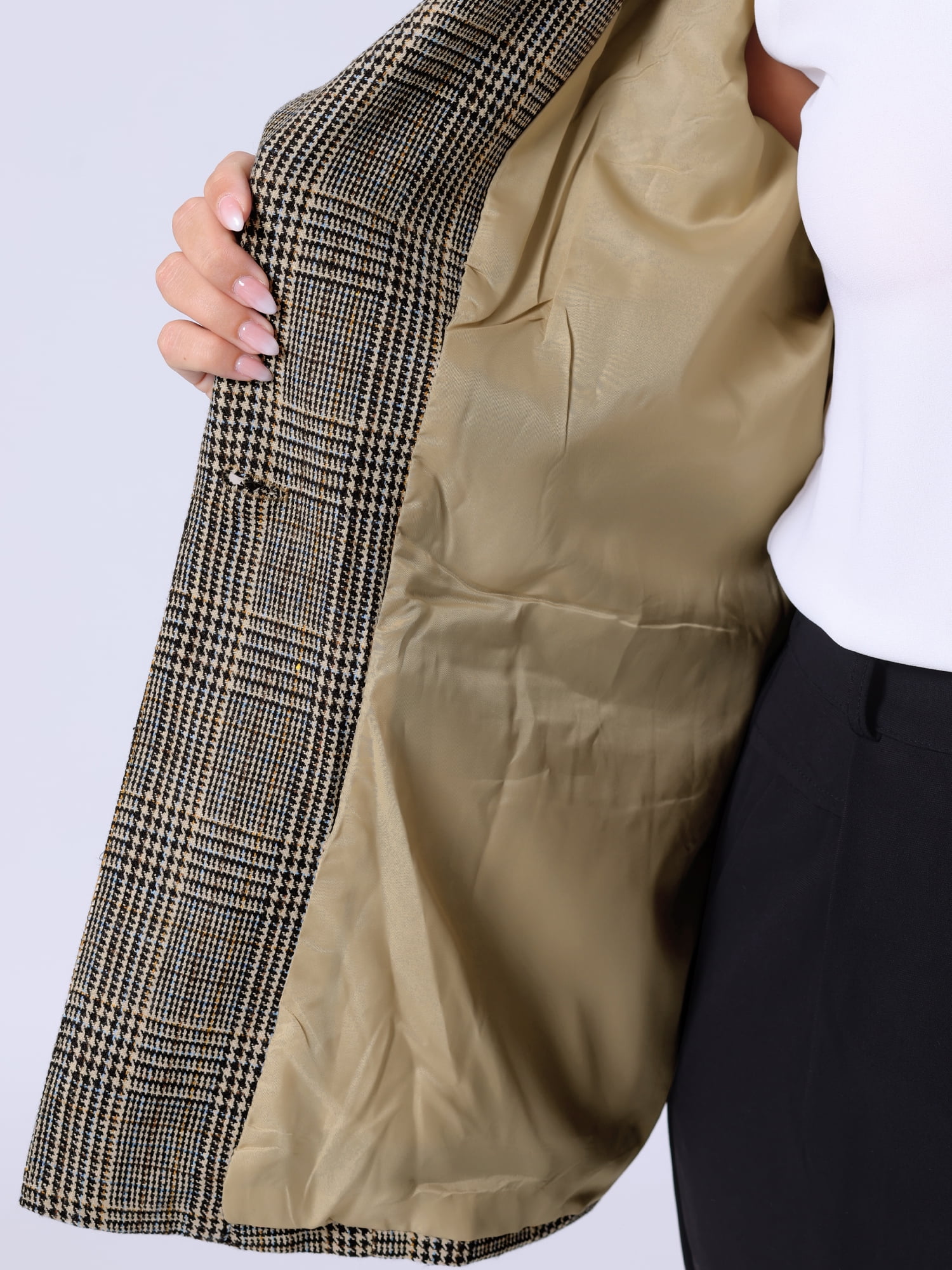 DARING DIVA Women's Plus Plaid Notched Lapel Business Blazer Jackets 3X Black Brown