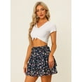 thumbnail image 2 of DARING DIVA Women's Elastic Waist A-Line Layered Ruffle Floral Mini Skirt XS Dark Blue, 2 of 6