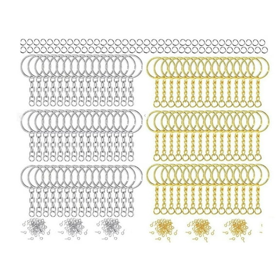 300Pcs Metal Key Chain DIY Making Rings Kit with Flat Key Rings Open Jump Rings