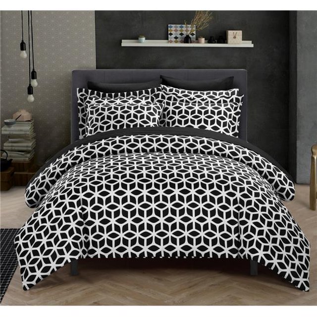 Chic Home DS1496-US Callista Géométrique Ensemble de Housse de Couette Réversible Imprimé Diamant - Noir - Simple - 2 Pièces