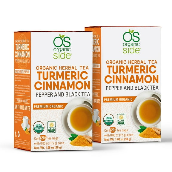 OS Organic Side (Pack of 2 )Turmeric Cinnamon Pepper and Black Herbal Tea-Certified USDA - Non GMO - Vegan.