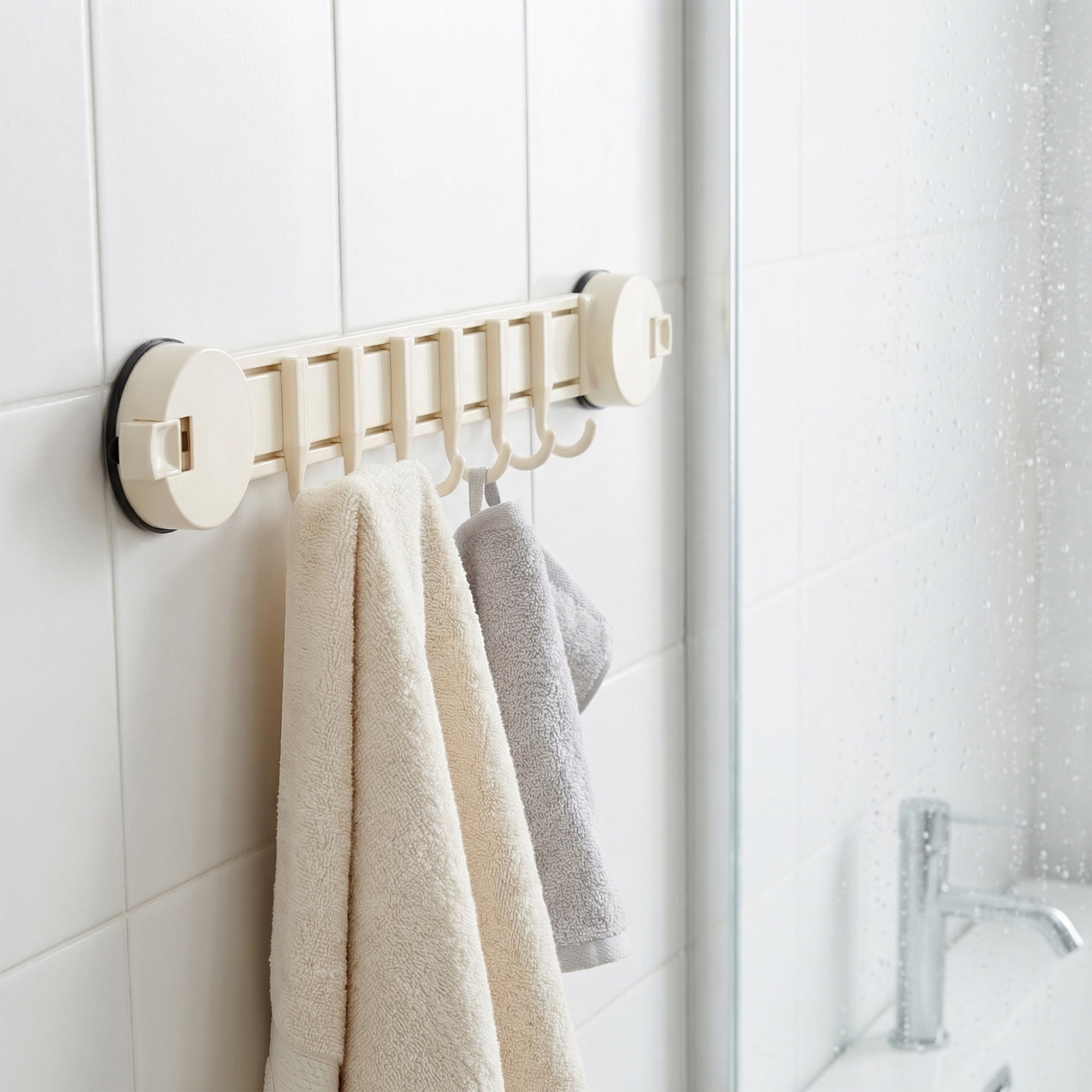 Unique Bargains Coat Rack Wall Mount Suction Cup 6 Hooks for Entryway Milk White
