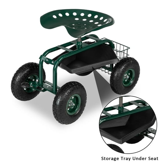 GoDecor Garden Cart Rolling Wagon Scooter for Planting Swivel Work Green