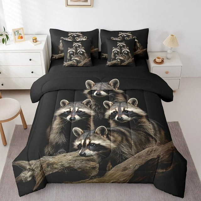 Erosebridal Literie Raton Laveur Kawaii Taille Complète, Ensembles de Literie Marron Taille Complète, Décor Animal Rustique, Réversible 7 Pcs