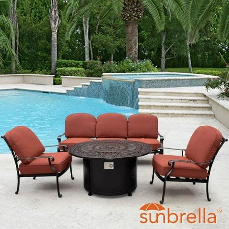 Villa Flora 4 Piece Cast Aluminum Fire Pit Outdoor Conversation