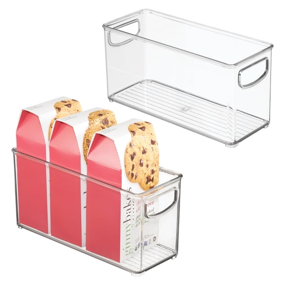 Slim Clear Plastic Storage Bin with Handles - Tall Narrow Organizer for Kitchen Cabinet, Pantry, Fridge, or Cabinet