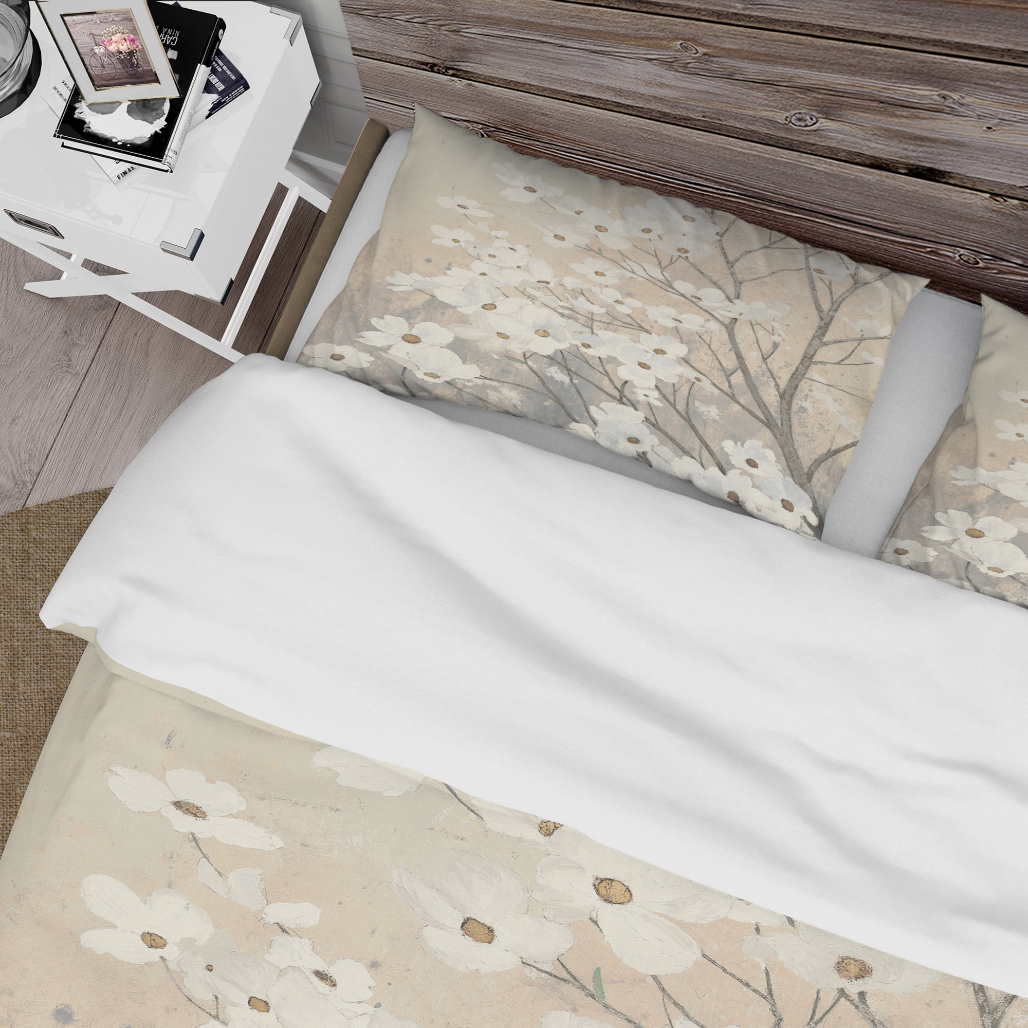 Designart 'Brown onn Grey Blossoms' Cottage Duvet Cover Set