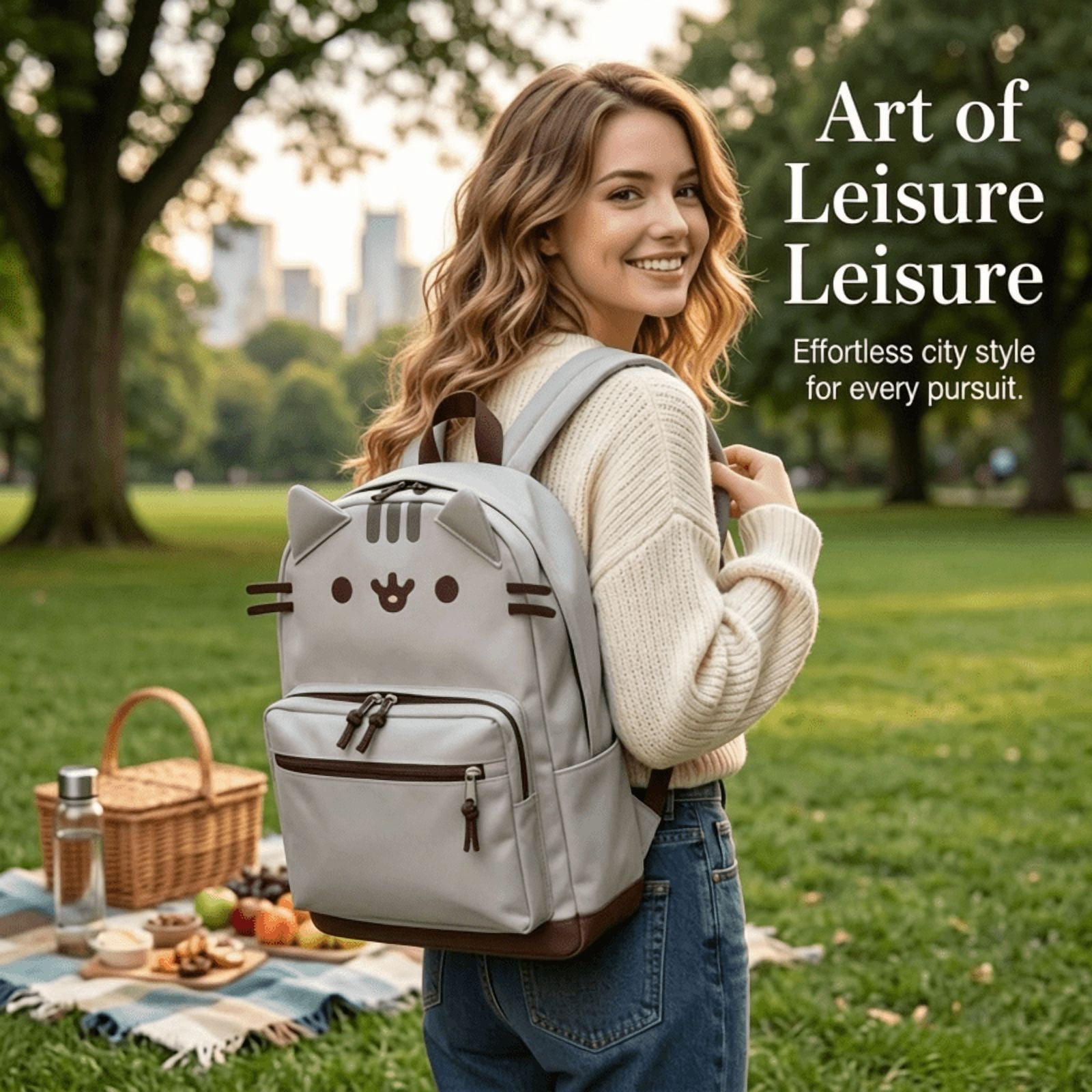 MUTRAIN Cute Cat Ear Backpack, Cat Face Backpack, Lightweight Kawaii Casual Travel Daypack with Multi Pockets, Waterproof for Work Daily
