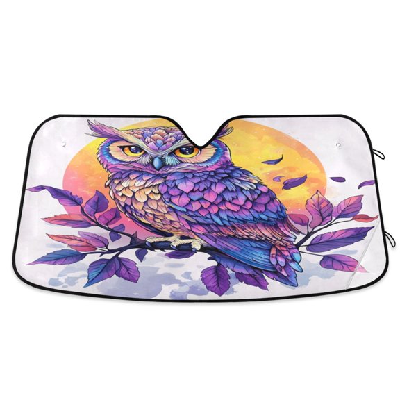 Qxltty Vivid Purple Owl Car Windshield Sunshades Foldable UV Rays Sun Visor Protector Keep Your Vehicle Cool 53×23.5in