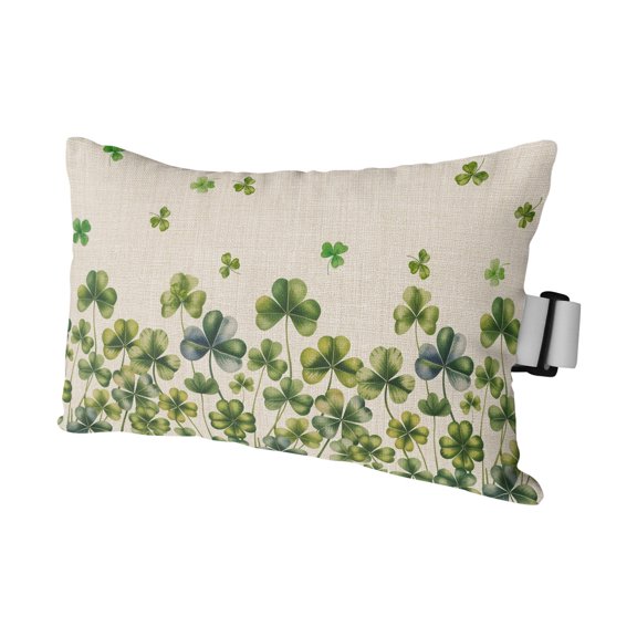 1 Pack Outdoor Waterproof Throw Pillows for Head,St. Patrick's Day Shamrock Retro Linen Cushion Cases with Insert&Straps Neck Pillows for Patio Chaise Lounge Recliner Chair,Country Plant