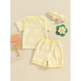 thumbnail image 5 of Musuos Baby Girls 3Pcs Summer Outfits 6 12 18 24M 3Y Short Sleeve Daisy Pattern T-shirt + Drawstring Shorts + Headband Set Casual Clothing for Toddler, 5 of 9