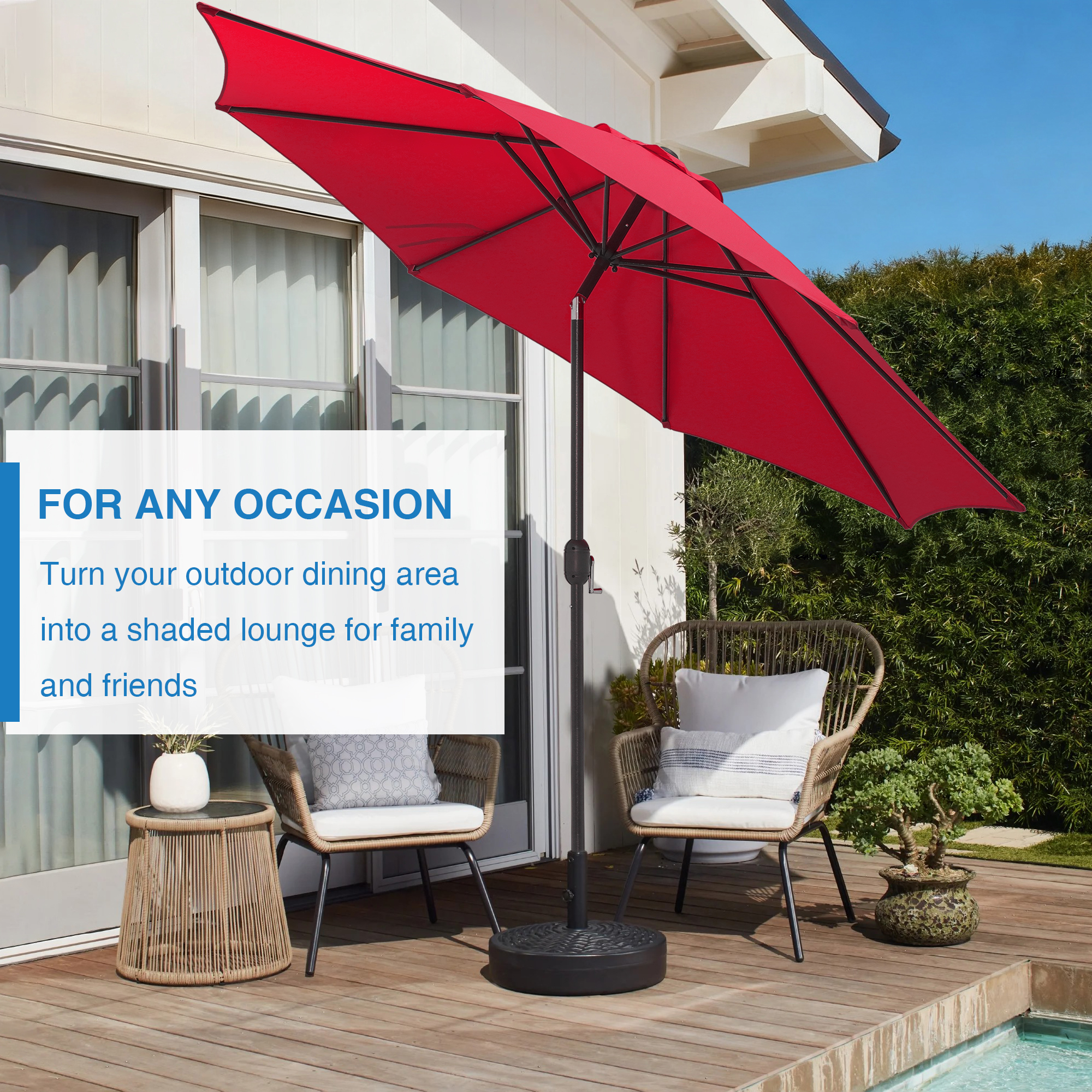 Abble Outdoor 10ft Patio Umbrella with Crank and Tilt - Red
