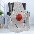 thumbnail image 4 of Kung Fu Soft Flannel Fleece Throw Blanket, Men in Karate Clothes Showing Moves with Hieroglyph Center, Cozy Plush for Indoor and Outdoor Use, 70" x 90", Pale Grey Vermilion, by Ambesonne, 4 of 5