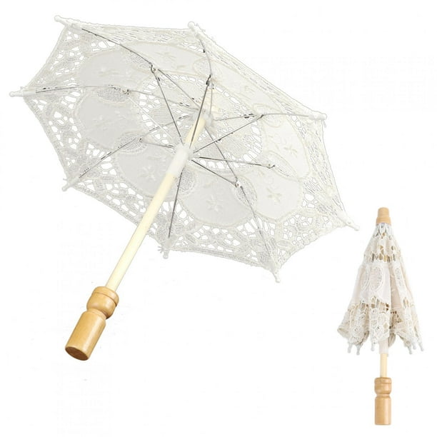 Parapluie Dentelle Mariage Beige - Parasol Brodé Photographie Et Cérémonie