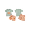 thumbnail image 2 of Cjfdfy Toddler Baby Boy Halloween Thanksgiving Outfits Infant Baby Boys Summer Fall Clothes Pumpkin Embroidery Short Sleeve Pumpkin T Shirt Tops and Elastic Waist Plaid Shorts 2Pcs Set, 2 of 9