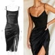 thumbnail image 5 of Vestido ajustado Nikou con abertura alta y tirantes finos color negro talla L, 5 of 15