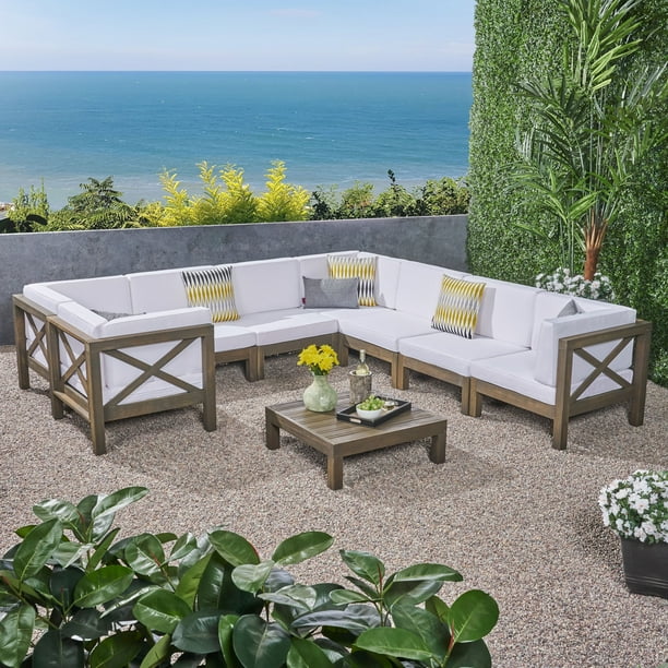 Elisha Outdoor 9 Piece Acacia Wood Sectional Sofa Set And Coffee Table With Cushions Gray White Com - Better Homes Gardens Belfair Square Outdoor Patio Coffee Table Elisha Outdoor 9 Piece Acacia Wood Sectional Sofa Set And Coffee Table With Cushions Gray White Com - Better Homes Gardens Belfair Square Outdoor Patio Coffee Table