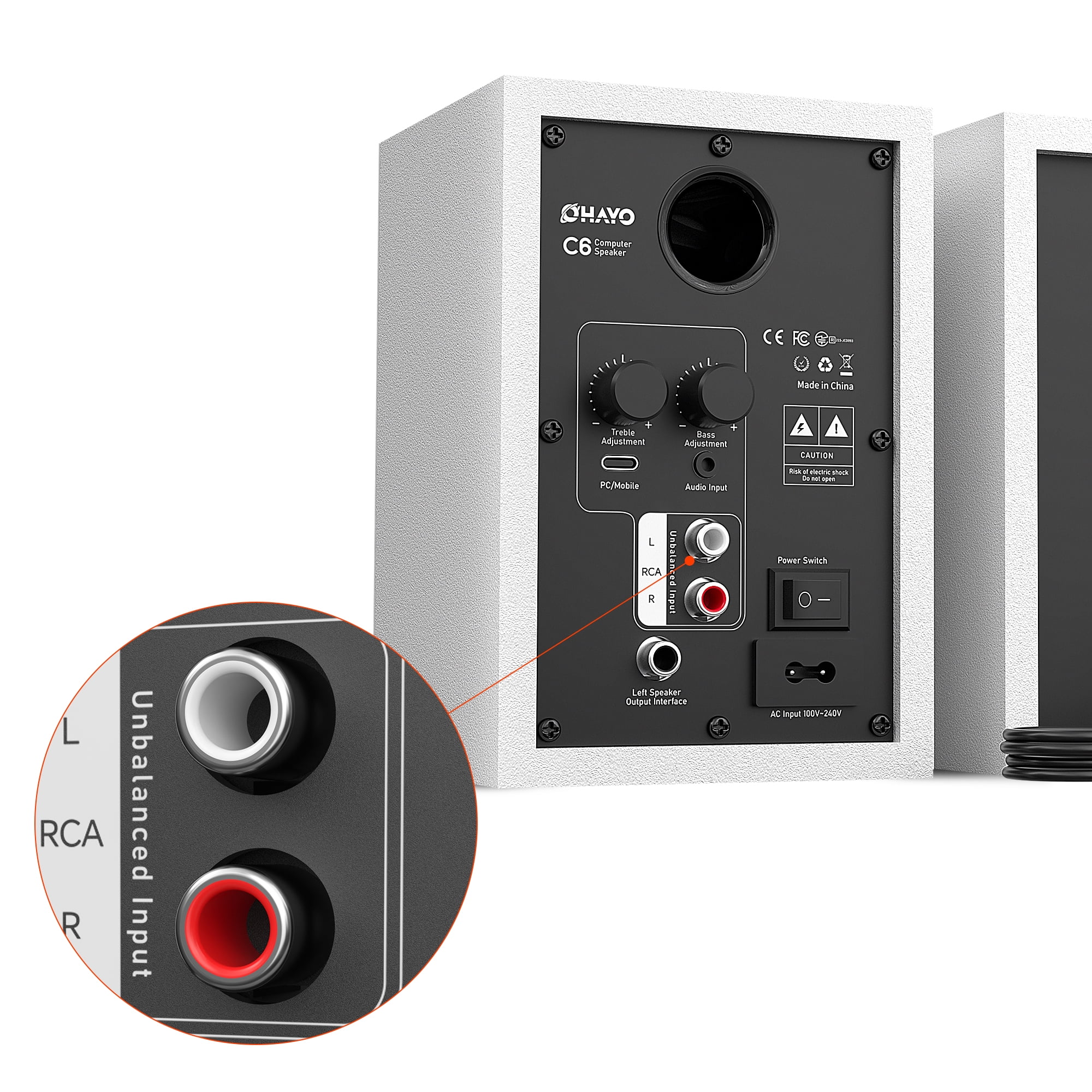 Ortiza 60W Computer Speakers for Gaming and Music, Active Bluetooth 5.3, Stereo 2.0 Speakers for Desktop PC Monitor or Laptop, Surround Sound Speaker, 3.5 mm Aux RCA Input, USB-Powered, 1 Pair, White